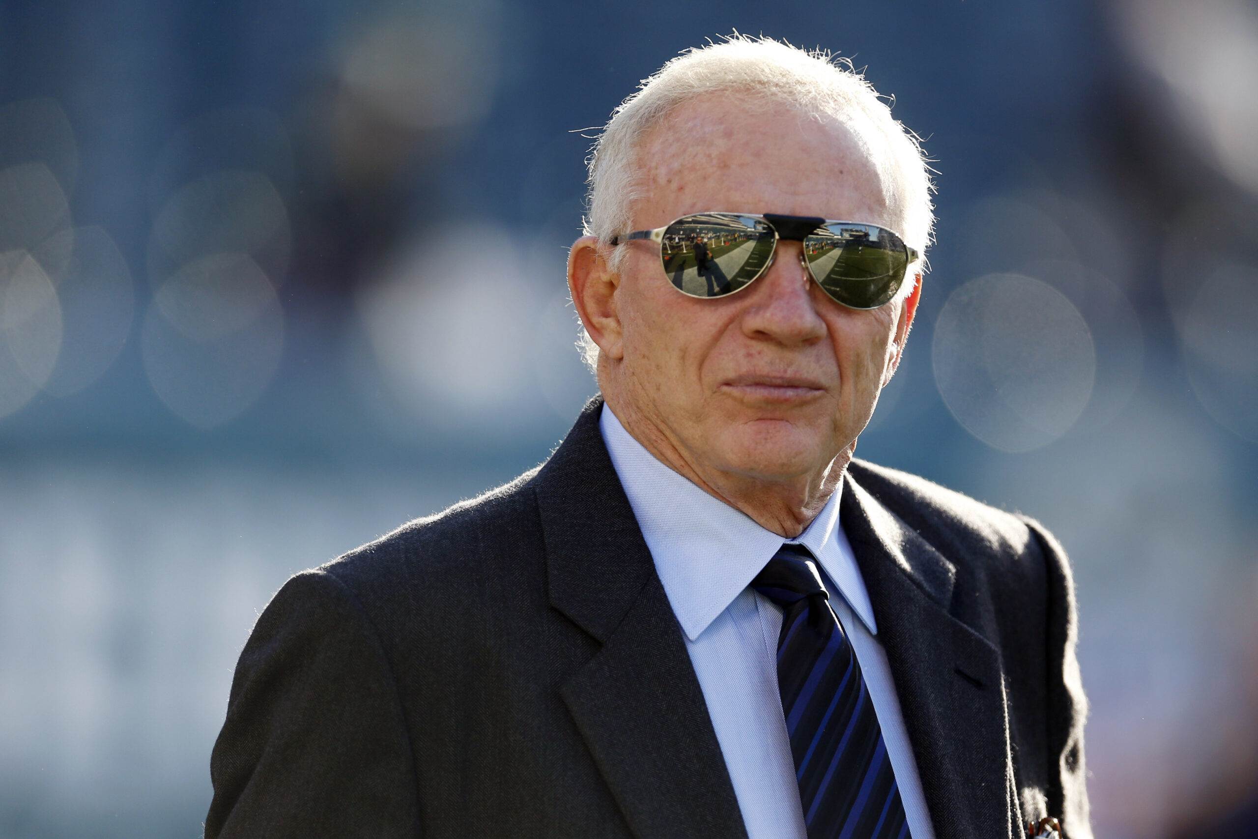 Dallas Cowboys owner Jerry Jones walks the sidelines during warm ups before an NFL football game against the Philadelphia Eagles, Sunday, Nov. 11, 2012, in Philadelphia. (AP Photo/Julio Cortez)