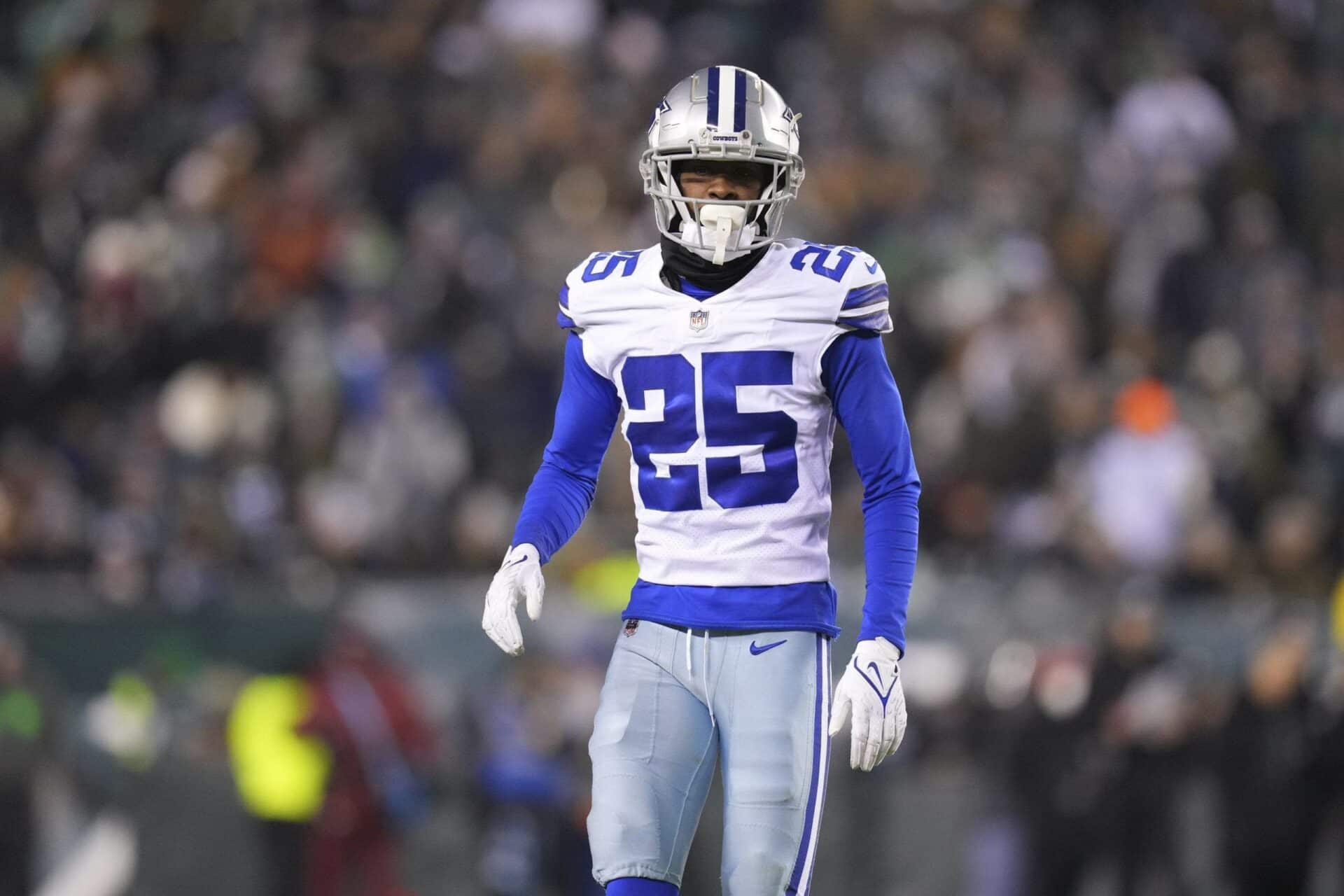 PHILADELPHIA, PA - JANUARY 08: Nahshon Wright #25 of the Dallas Cowboys looks on against the Philadelphia Eagles at Lincoln Financial Field on January 8, 2022 in Philadelphia, Pennsylvania. (Photo by Mitchell Leff/Getty Images)