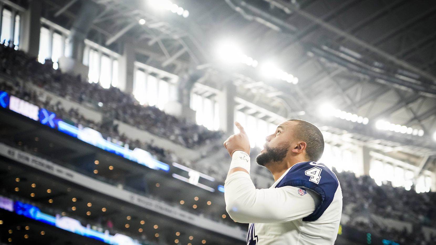 Quarterback Dak Prescott inside of AT&T Stadiym