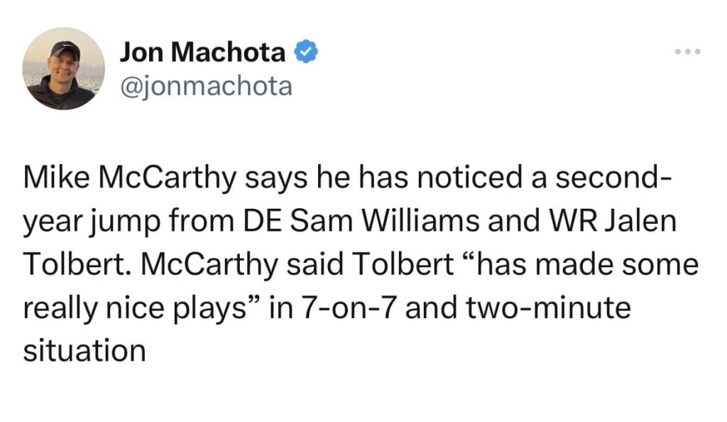 A second-year jump for Tolbert and Williams, Mike McCarthy thinks so