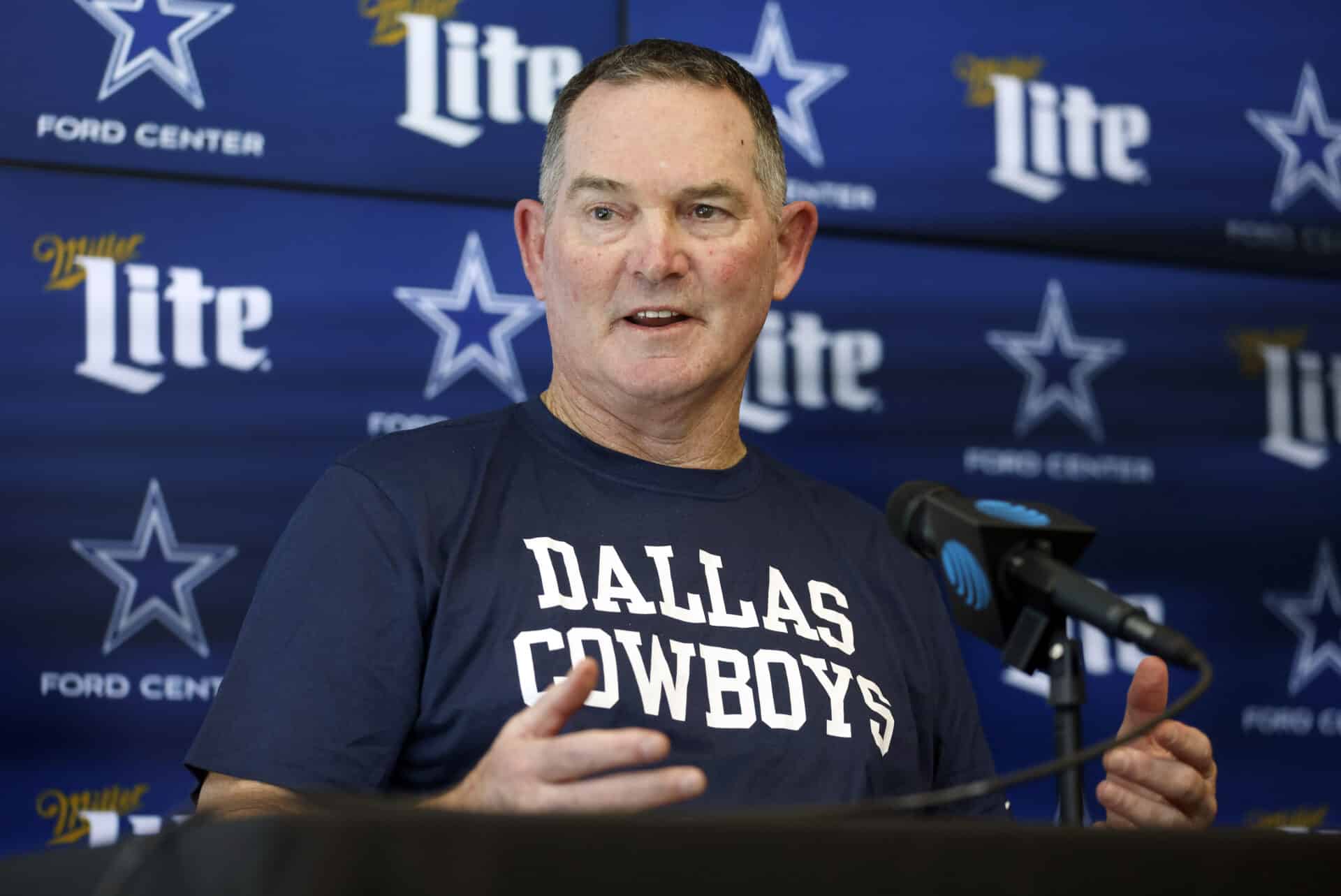 New Dallas Cowboys defensive coordinator Mike Zimmer addressed the media during an introductory press conference at The Star in Frisco, Texas, February 14, 2024.