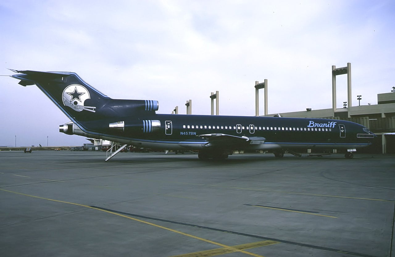 This photo was taken by Steve Vinciguerra, who was a Braniff flight attendant in the mid 1970’s. He took it while working on another 727 heading for a nearby gate at DFW.