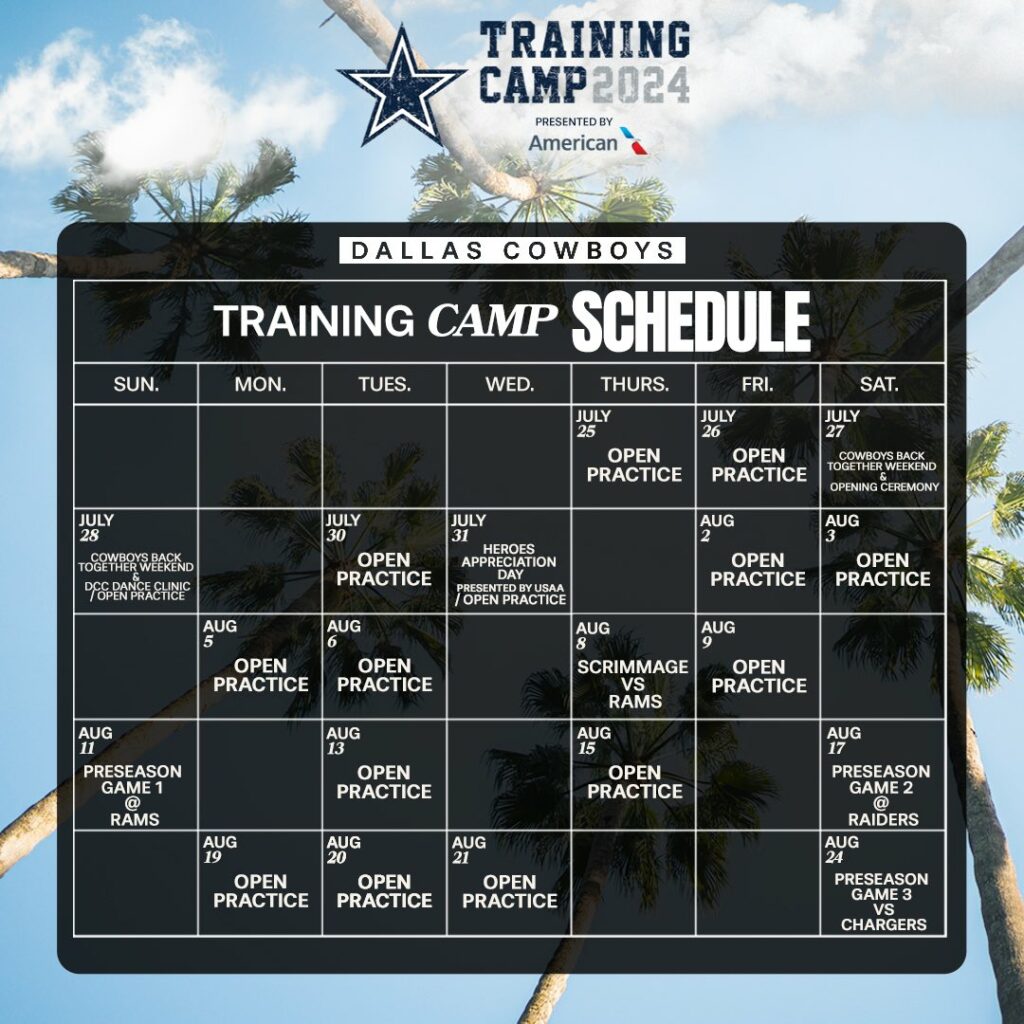 Don't Miss a Moment: Cowboys Training Camp Schedule 2024; Cowboys News