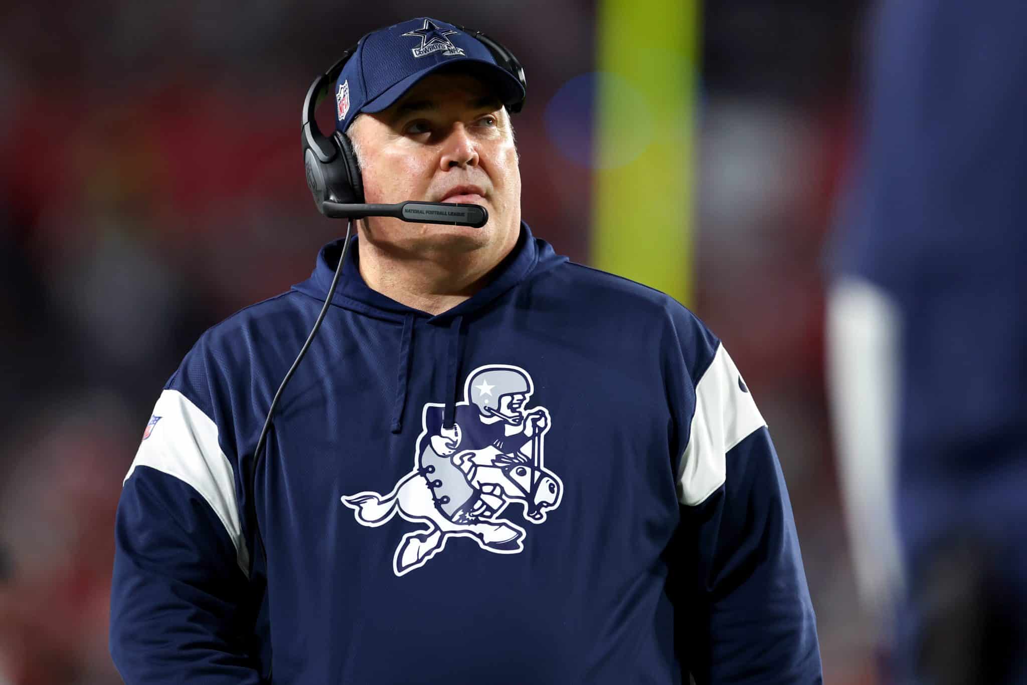 TAMPA, FLORIDA - JANUARY 16: Head coach Mike McCarthy of the Dallas Cowboys looks on against the Tampa Bay Buccaneers during the third quarter in the NFC Wild Card playoff game at Raymond James Stadium on January 16, 2023 in Tampa, Florida. (Photo by Mike Ehrmann/Getty Images)