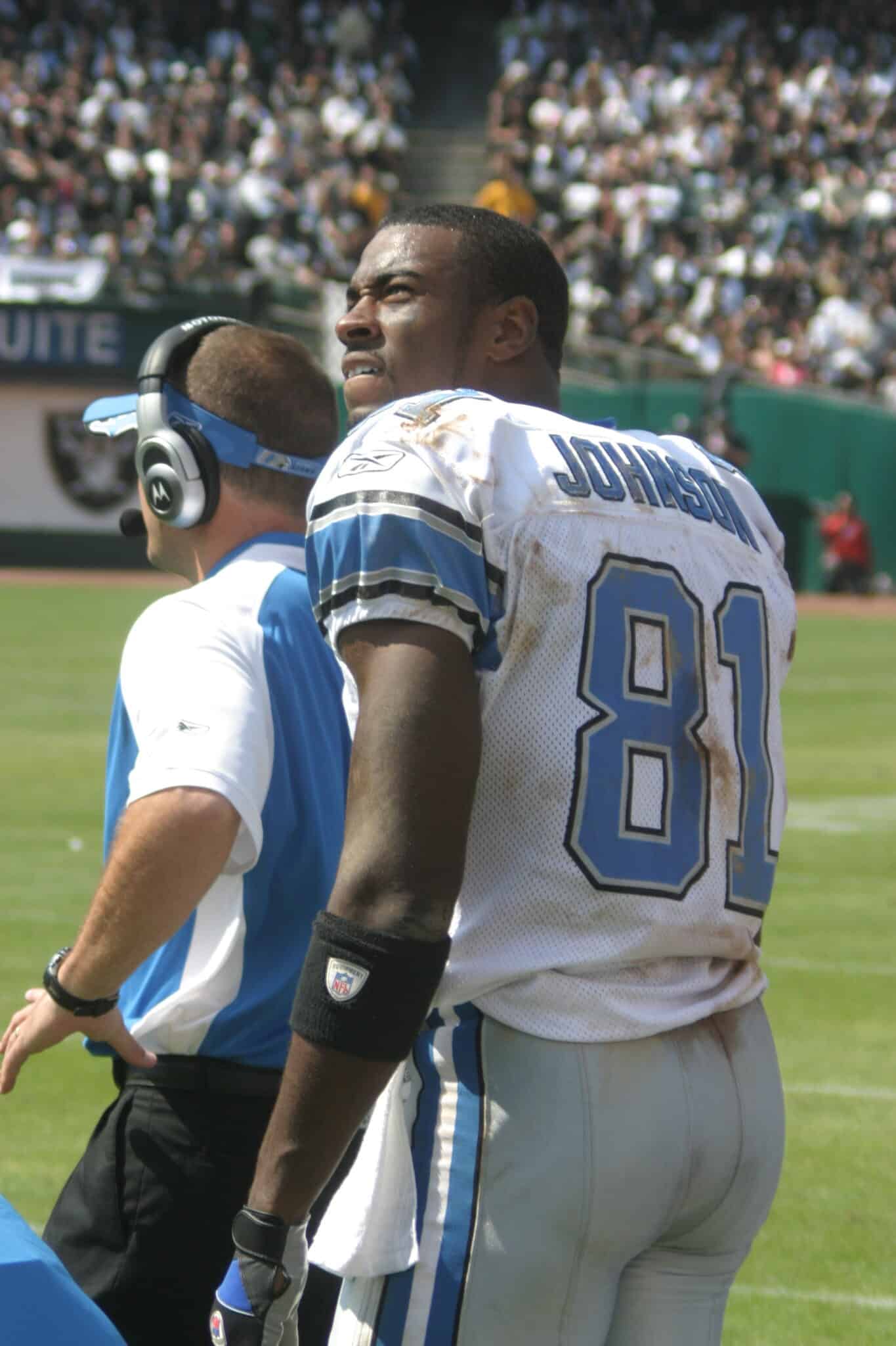 Detroit Lions wide receiver Calvin Johnson during a 2007 preseason game in Oakland, CA against the Oakland Raiders. (Photo by Richard Paolinelli)